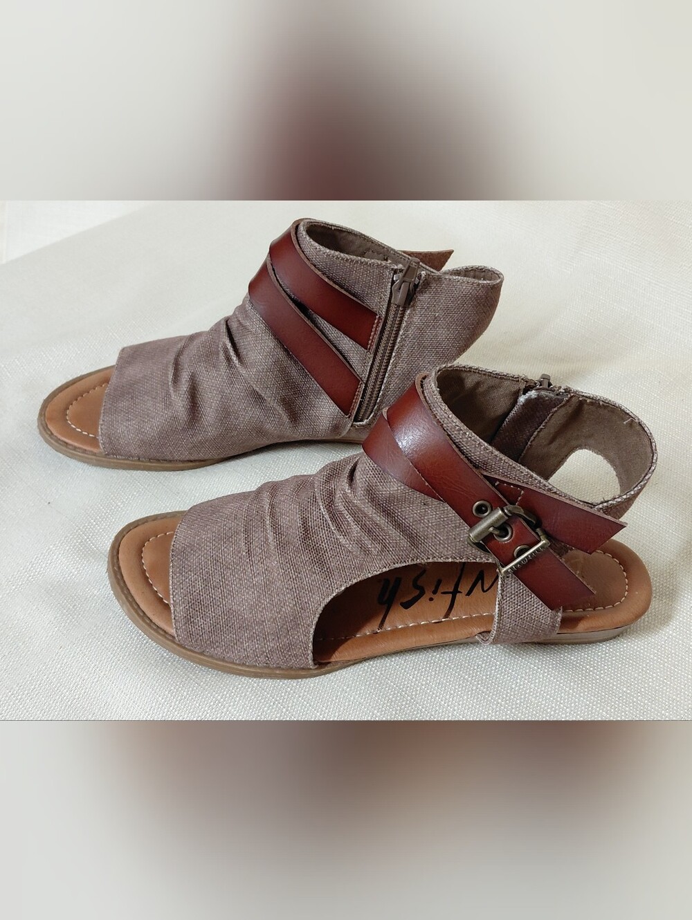 Blowfish Malibu Women’s Leather Canvas Taupe Open-Toe Slingback Sandals Sz. 7.5